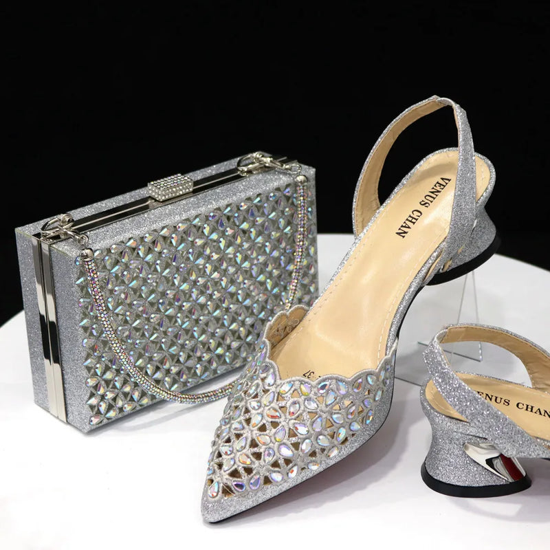 Sapato Feminino com Strass + Bolsa - Design Italiano